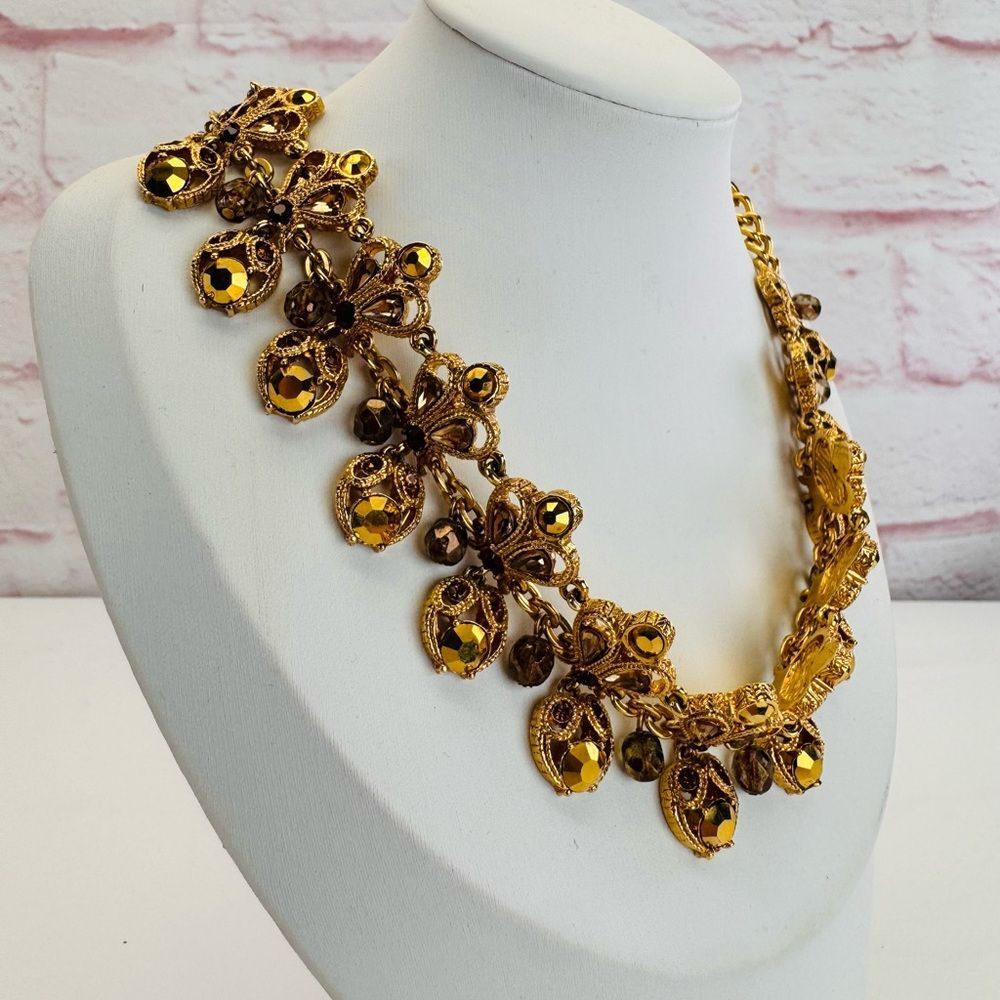 Vintage St. John Gold Tone Rhinestone Statement Necklace 80s 90s